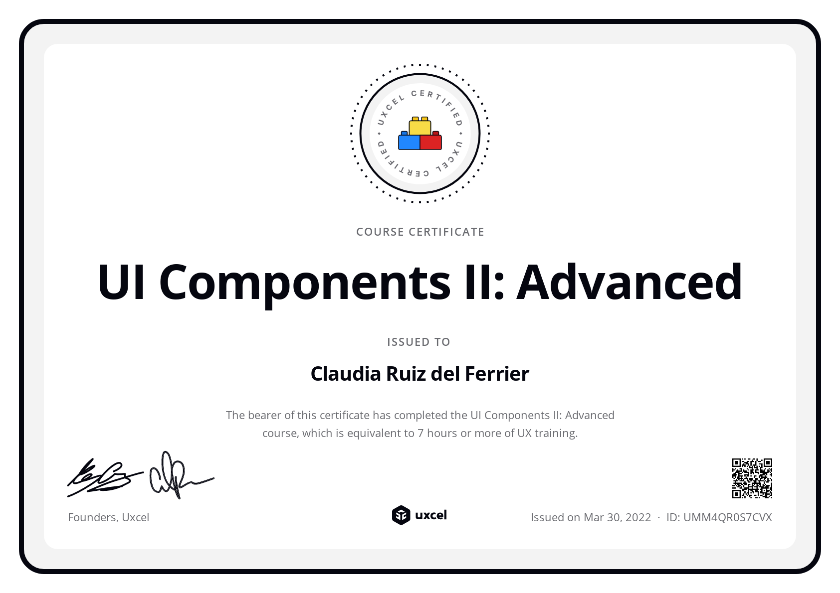 Claudia Ruiz del Ferrier's certificate